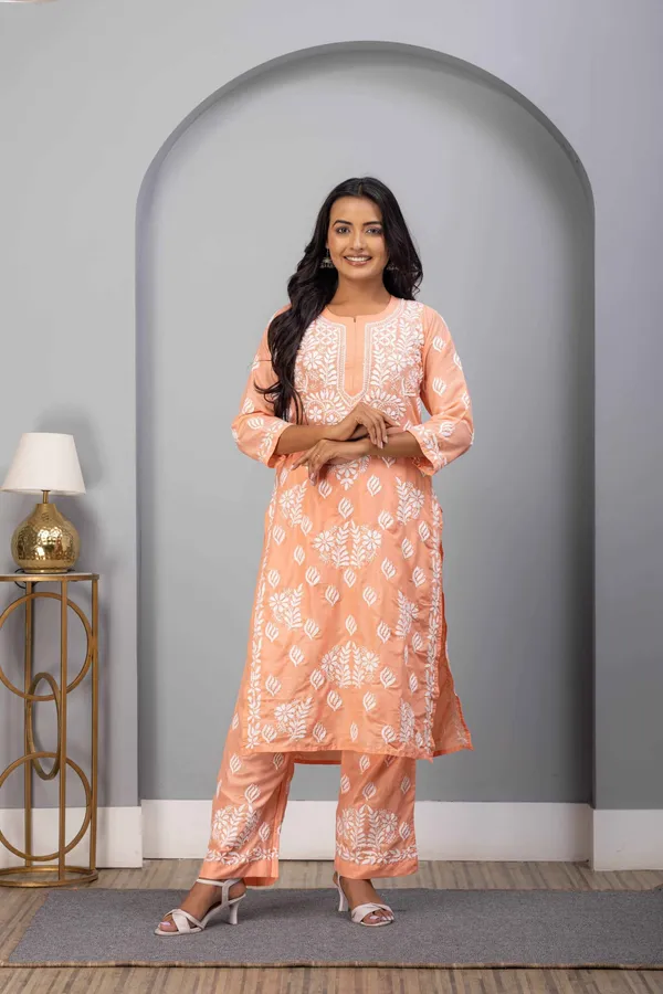 Peach_Muslin_Kurti_Set