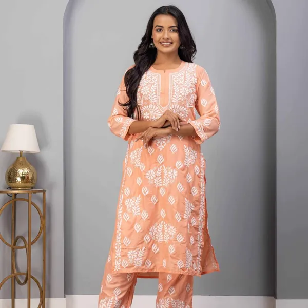 Peach_Muslin_Kurti_Set