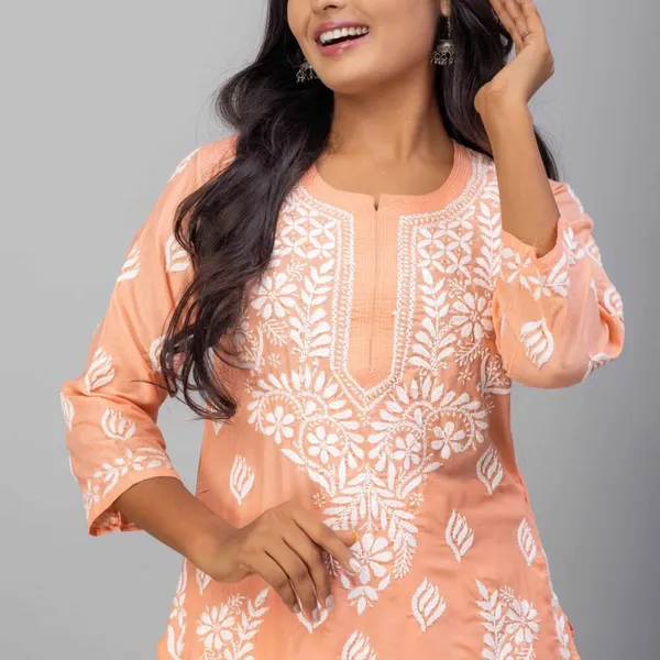 Peach_Muslin_Kurti_Set