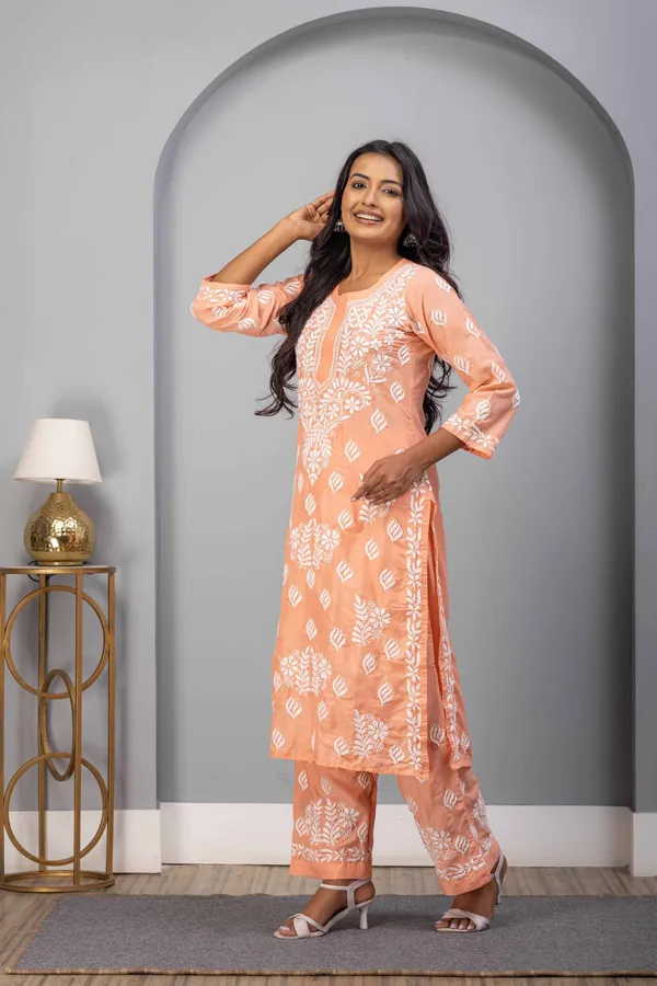 Peach_Muslin_Kurti_Set