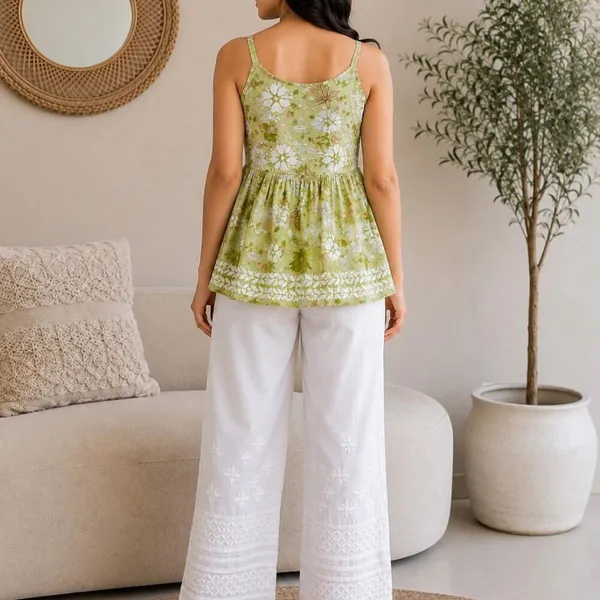 Olive_Green_Floral_Print_Handcrafted_Lucknowi_Chikankari_Cotton_Short_Top