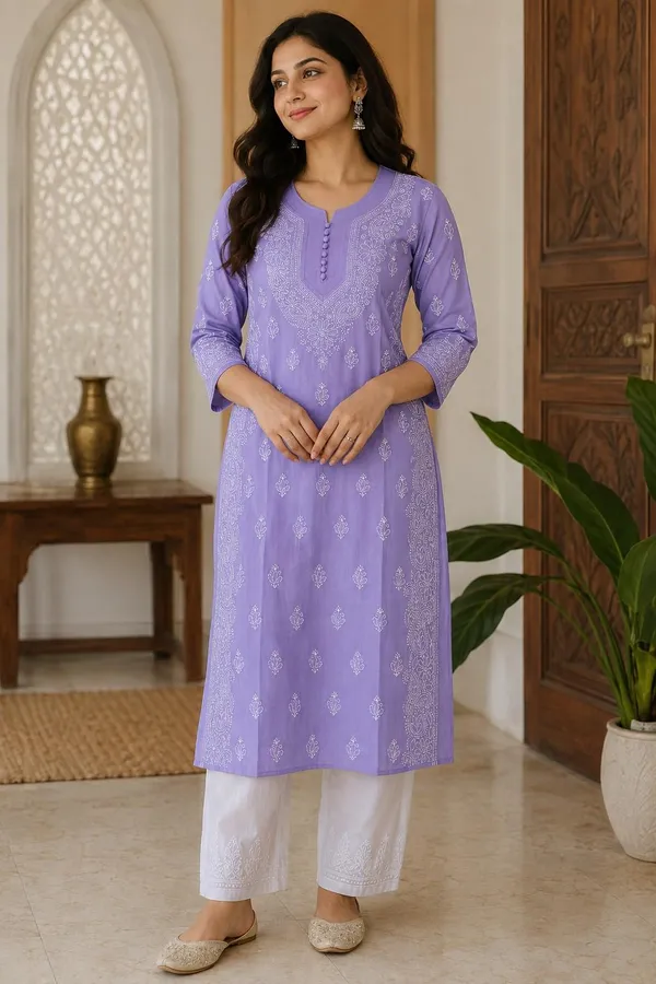 Lavender_Hand_Embroidered_Lucknowi_Chikankari_Akira_Cotton_Kurti