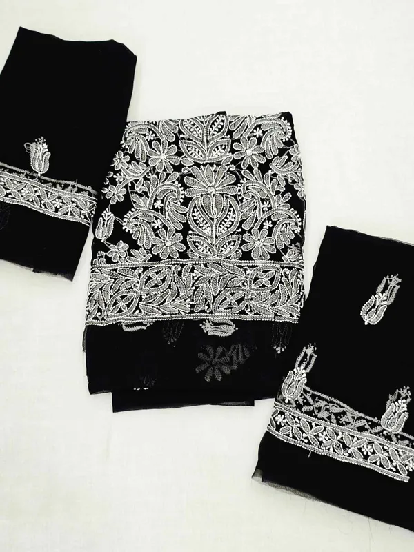 Black_Hand_Embroidered_Soft_Chiffon_Garth_Chikankari_Suit_Set_With_Dupatta