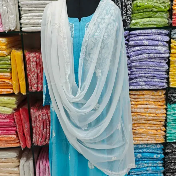 White_Hand_Embroidered_Lucknowi_Chikankari_Pure_Soft_Chiffon_Dupatta