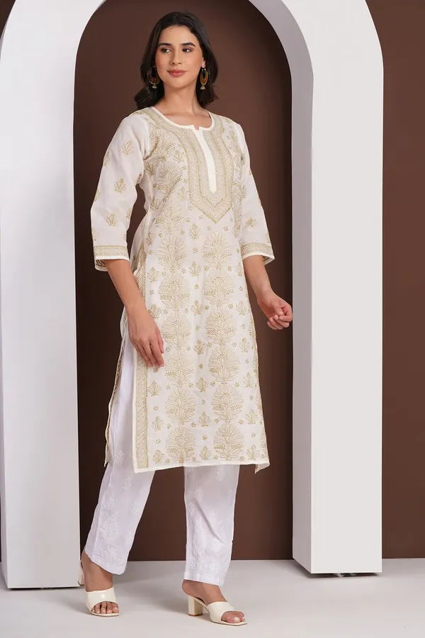 Cream_Hand_Embroidered_Chikan_Cotton_Kurti