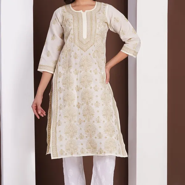 Cream_Hand_Embroidered_Chikan_Cotton_Kurti