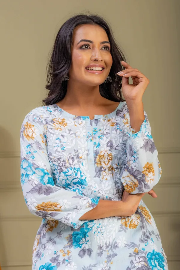 Sky_Blue_Floral_Mul_Cotton_Kurti_Set