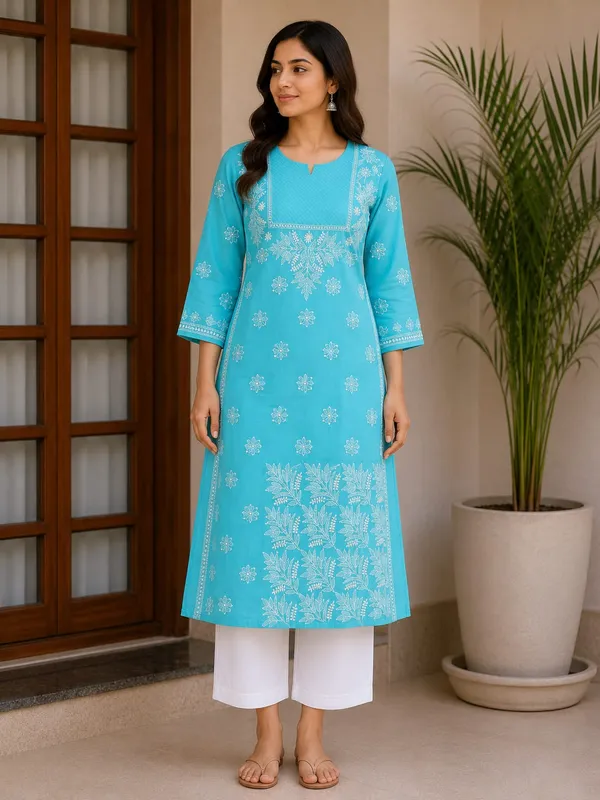 Sky_Blue_Voile_Cotton_Kurti