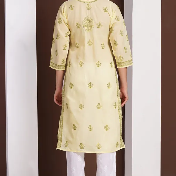 Lemon_Yellow_Hand_Embroidered_Chikan_Cotton_Kurti
