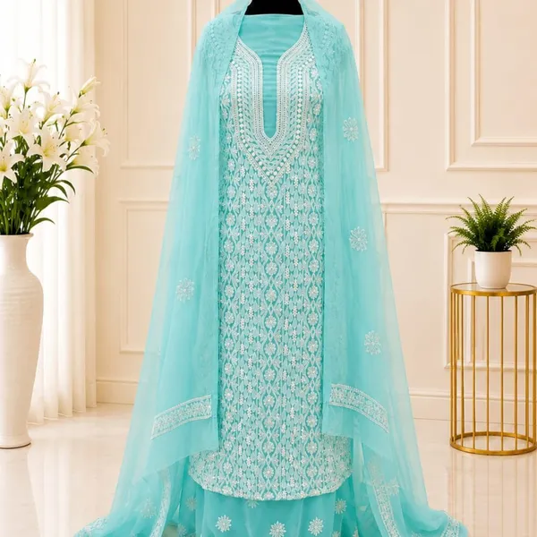 Sky_Blue_Chiffon_Front_Jaal_Suit_Piece_With_Dupatta