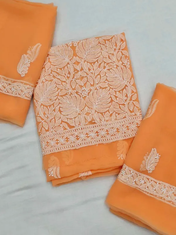 Pastel_Peach_Hand_Embroidered_Soft_Chiffon_Unstitched_Leaf_Chikankari_Suit_Set_With_Dupatta