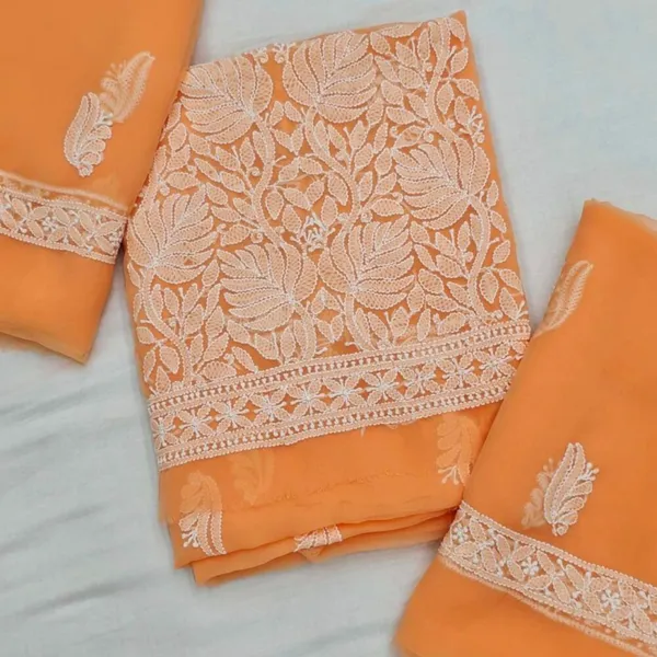Pastel_Peach_Hand_Embroidered_Soft_Chiffon_Unstitched_Leaf_Chikankari_Suit_Set_With_Dupatta