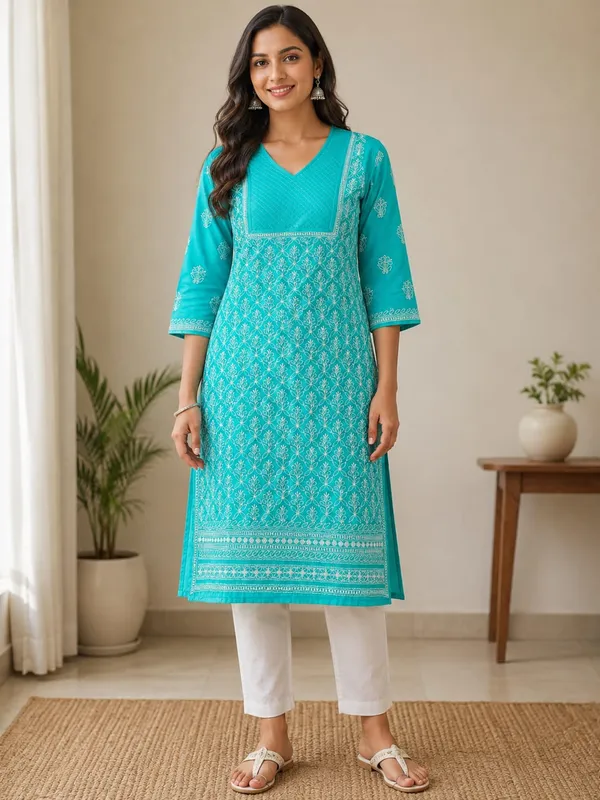 Teal_Blue_Kurti_Cotton_Full_Jaal_Work