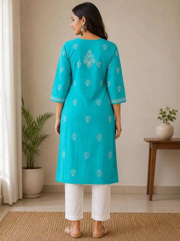Teal_Blue_Kurti_Cotton_Full_Jaal_Work
