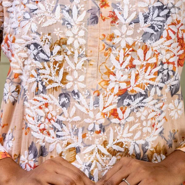 Peach_Floral_Mul_Cotton_Kurti_Set