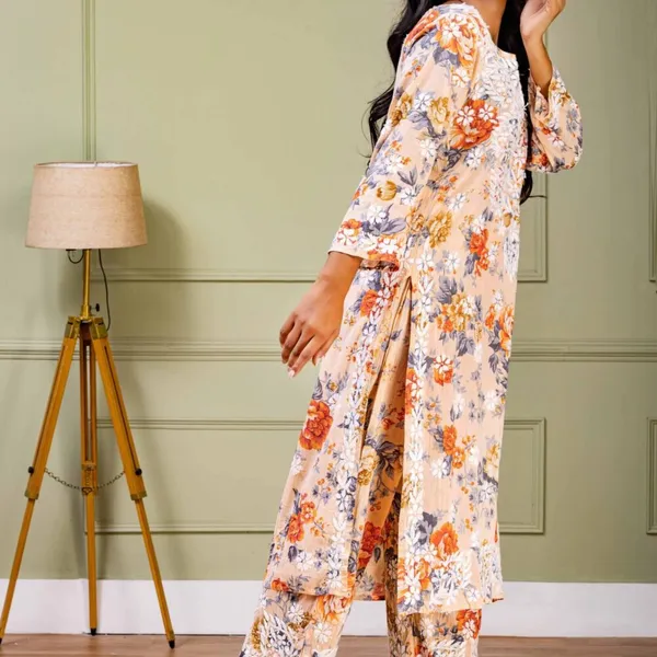 Peach_Floral_Mul_Cotton_Kurti_Set