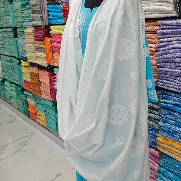 White_Hand_Embroidered_Lucknowi_Chikankari_Pure_Soft_Cotton_Dupatta