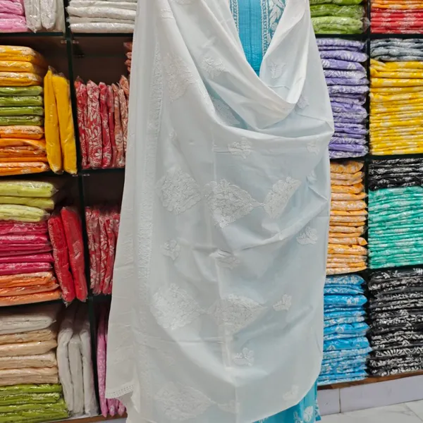 White_Hand_Embroidered_Lucknowi_Chikankari_Pure_Soft_Cotton_Dupatta