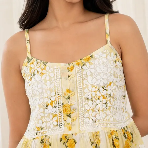 Ivory_Floral_Yellow_Floral_Print_Handcrafted_Lucknowi_Chikankari_Cotton_Short_Top