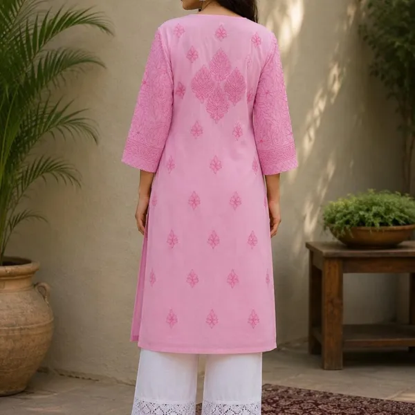 Soft_Pink_Handcrafted_Lucknowi_Chikan_Cotton_Kurti_With_Full_Jaal_Sleeves