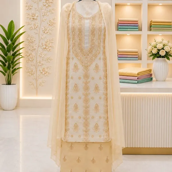 Light_Beige_Hand_Embroidered_Soft_Cotton_Unstitched_Contrast_Chikan_Suit_Set