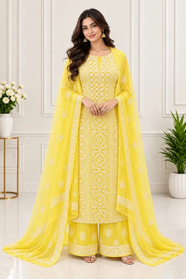 Lemon_Yellow_Suit_Piece_Chiffon_Jaal_With_Dupatta