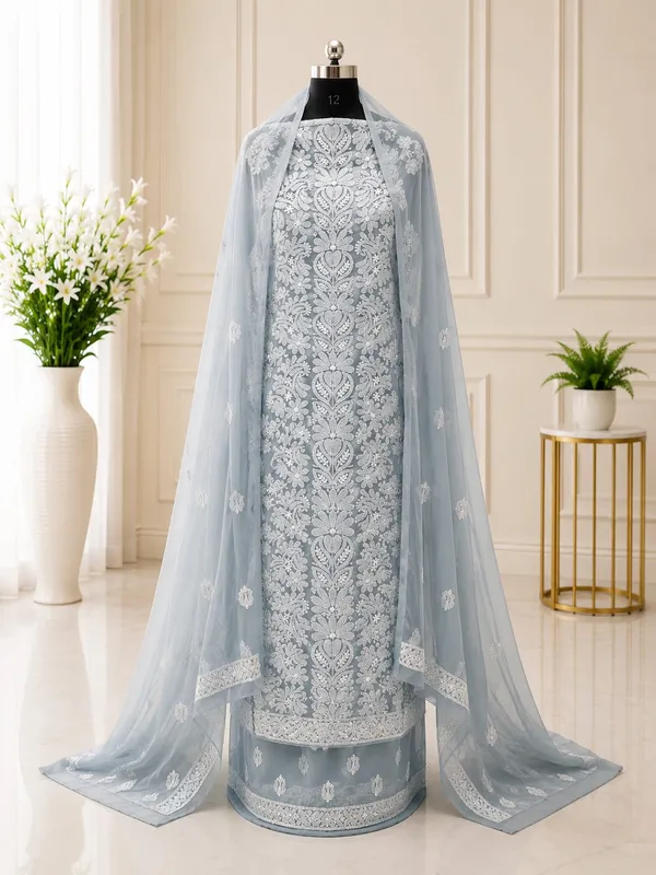 Grey_Hand_Embroidered_Soft_Chiffon_Unstitched_Garth_Chikankari_Suit_Set_With_Dupatta