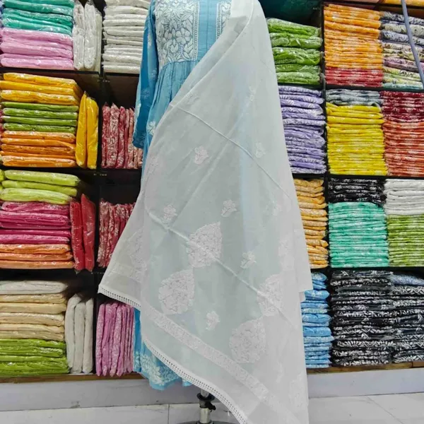 White_Hand_Embroidered_Lucknowi_Chikankari_Pure_Soft_Cotton_Dupatta