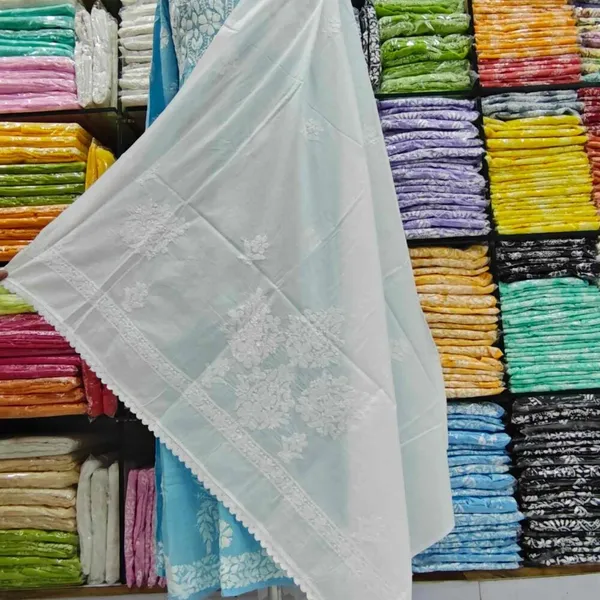 White_Hand_Embroidered_Lucknowi_Chikankari_Pure_Soft_Cotton_Dupatta