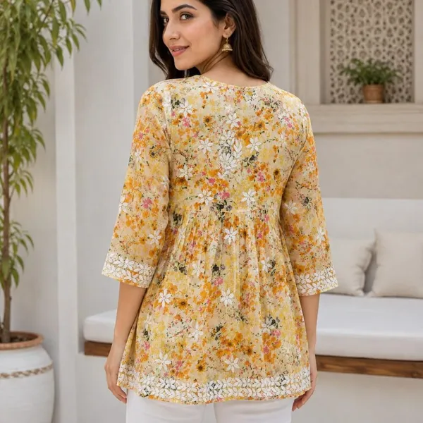 Mustard_Yellow_Floral_Handcrafted_Lucknowi_Chikan_Cotton_Short_Top