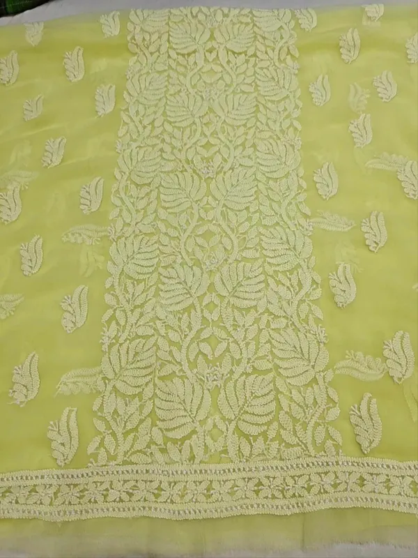 Lemon_Green_Hand_Embroidered_Soft_Chiffon_Unstitched_Leaf_Chikankari_Suit_Set_With_Dupatta