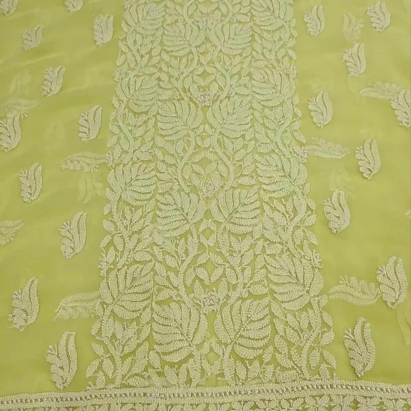 Lemon_Green_Hand_Embroidered_Soft_Chiffon_Unstitched_Leaf_Chikankari_Suit_Set_With_Dupatta