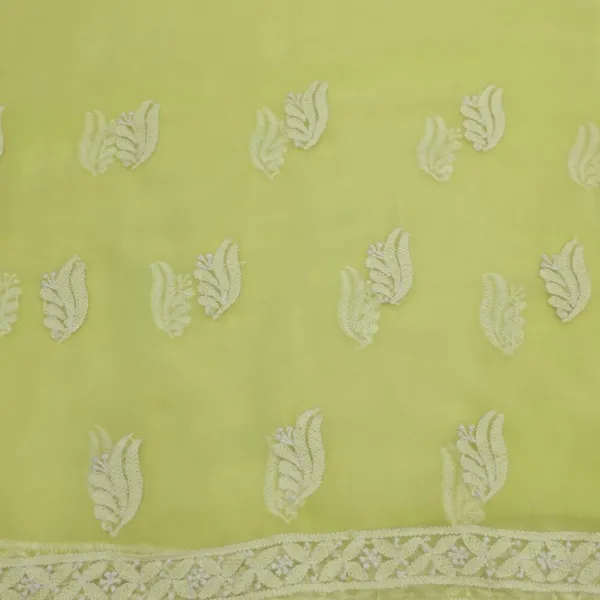 Lemon_Green_Hand_Embroidered_Soft_Chiffon_Unstitched_Leaf_Chikankari_Suit_Set_With_Dupatta