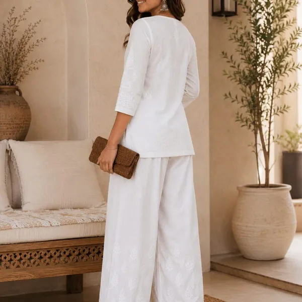 White_Hand_Embroidered_Pure_Cotton_Chikankari_Palazzo_With_Ghaas_Patti_Work
