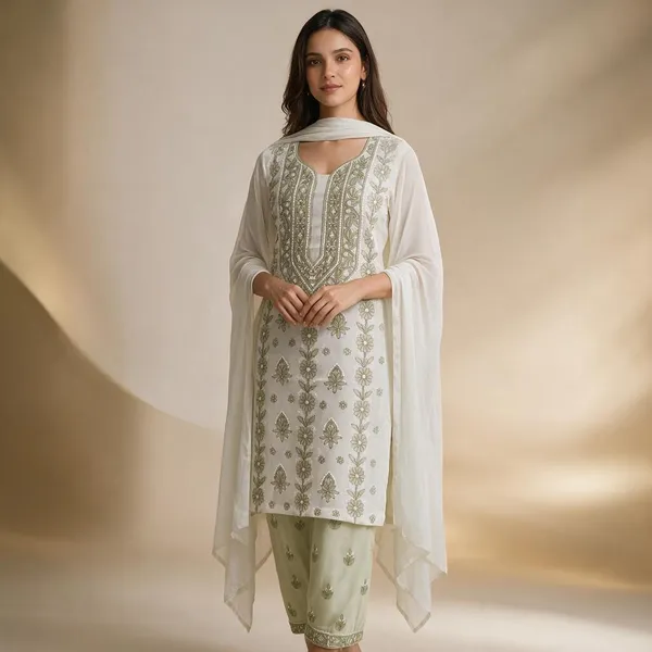 Sage_Green_Hand_Embroidered_Soft_Cotton_Unstitched_Contrast_Chikan_Suit_Set
