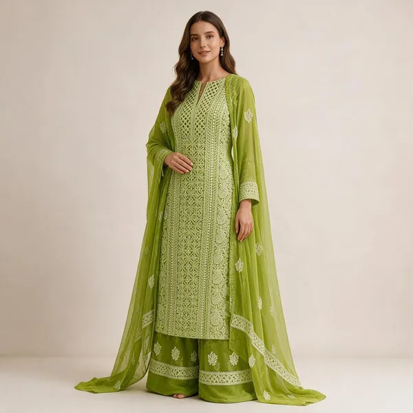 Lime_Green_Suit_Piece_Chiffon_Jaal_With_Dupatta