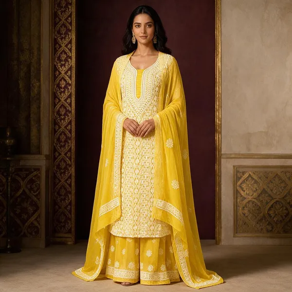 Golden_Yellow_Chiffon_Front_Jaal_Suit_Piece_With_Dupatta