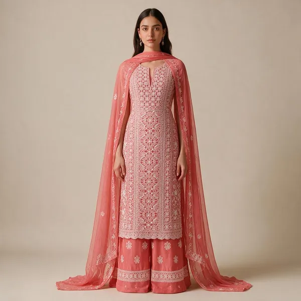 Coral_Pink_Suit_Piece_Chiffon_Jaal_With_Dupatta