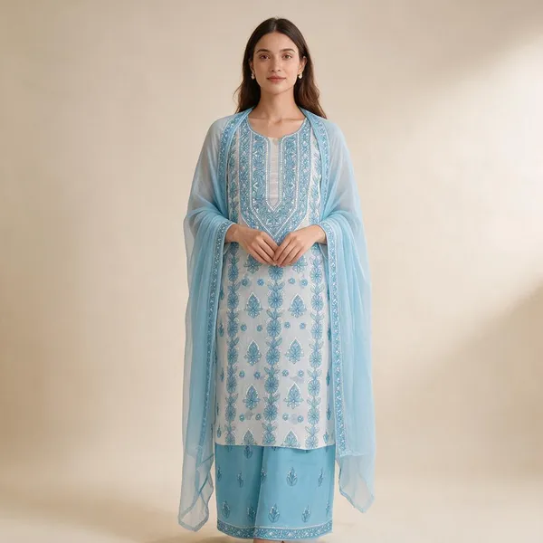 Sky_Blue_Hand_Embroidered_Soft_Cotton_Unstitched_Contrast_Chikan_Suit_Set