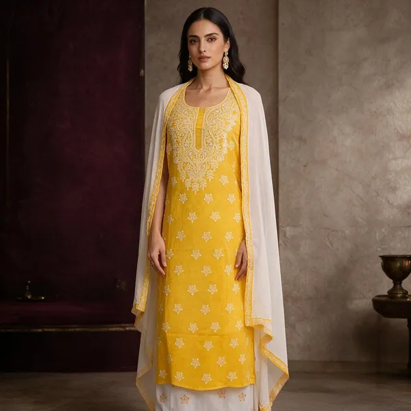 Sunflower_Yellow_Cotton_Suit_Piece_With_Contrast_Bottom_Chiffon_Dupatta