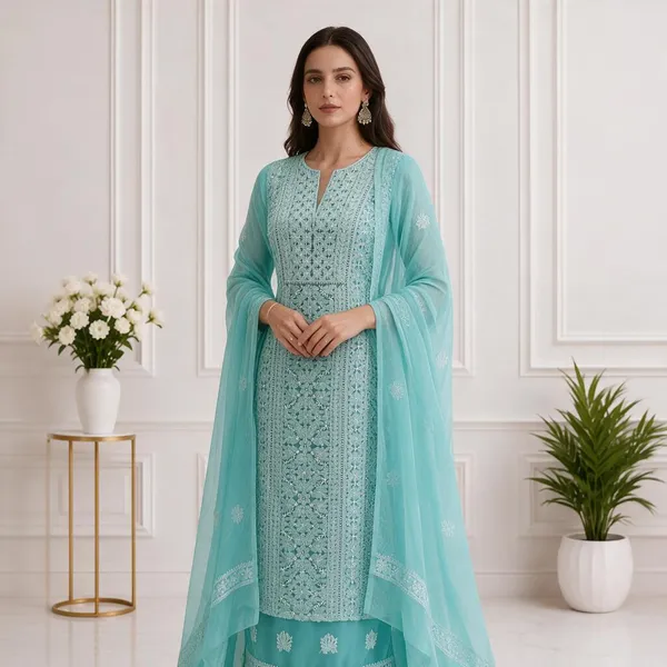 Mint_Aqua_Suit_Piece_Chiffon_Jaal_With_Dupatta