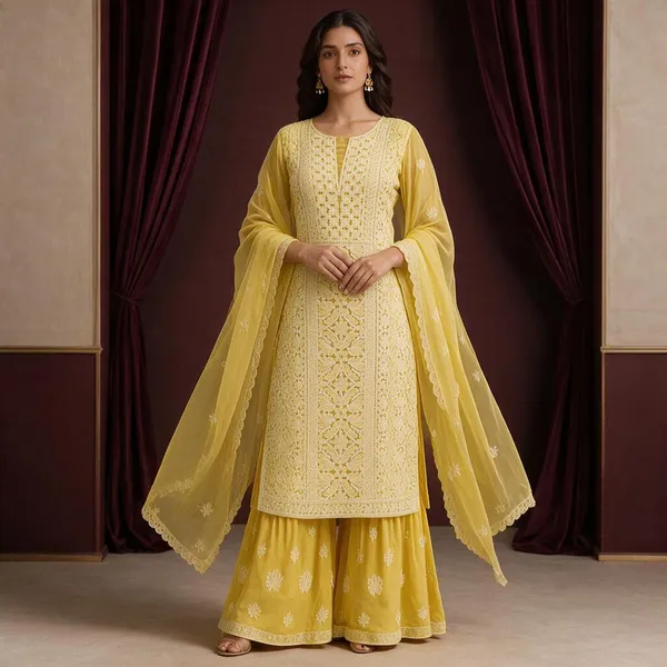Lemon_Yellow_Suit_Piece_Chiffon_Jaal_With_Dupatta