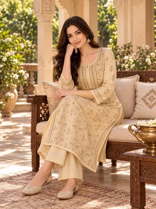 Beige_Hand_Embroidered_Chikan_Cotton_Kurti