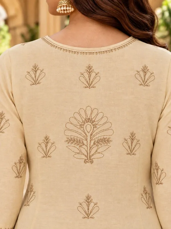 Beige_Hand_Embroidered_Chikan_Cotton_Kurti