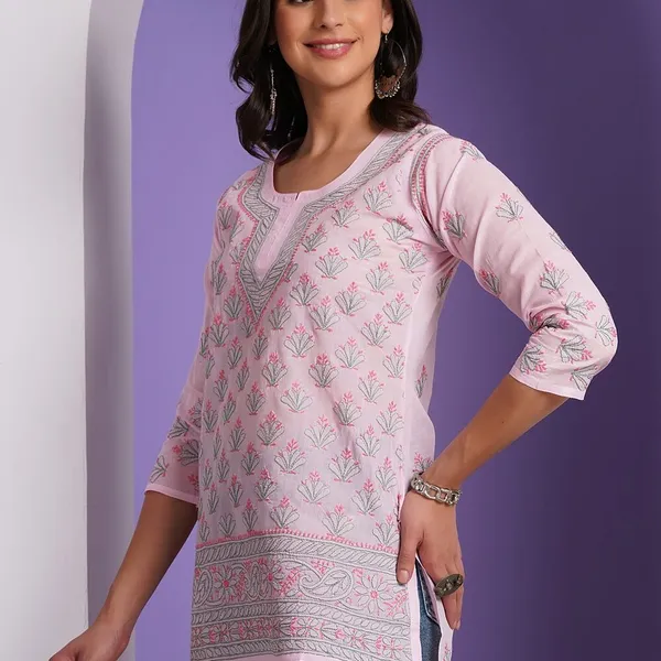 Baby_Pink_Hand_Embroidered_Chikan_Cotton_Top_With_Contrast_Thread_Work