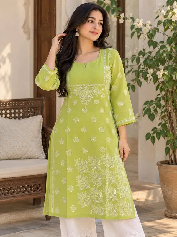 Lime_Green_Voile_Cotton_Kurti