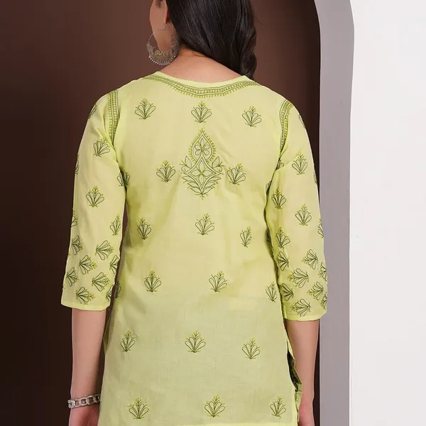 Pistachio_Green_Hand_Embroidered_Chikan_Cotton_Top_With_Contrast_Thread_Work