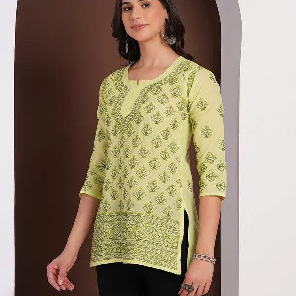 Pistachio_Green_Hand_Embroidered_Chikan_Cotton_Top_With_Contrast_Thread_Work