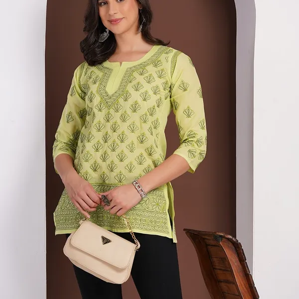 Pistachio_Green_Hand_Embroidered_Chikan_Cotton_Top_With_Contrast_Thread_Work