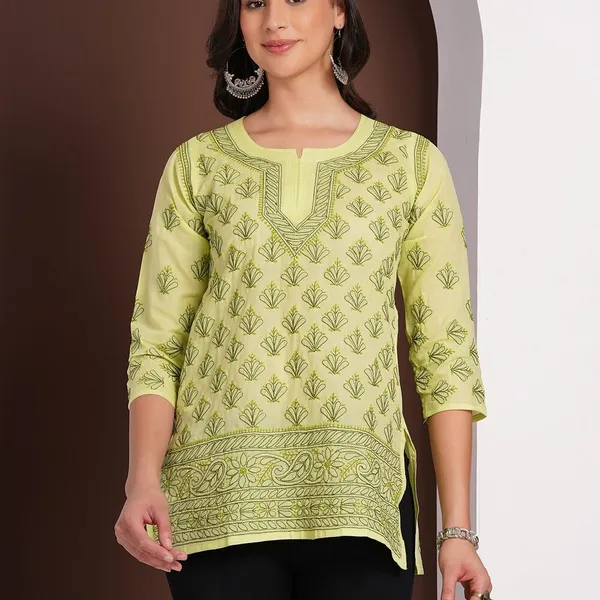 Pistachio_Green_Hand_Embroidered_Chikan_Cotton_Top_With_Contrast_Thread_Work